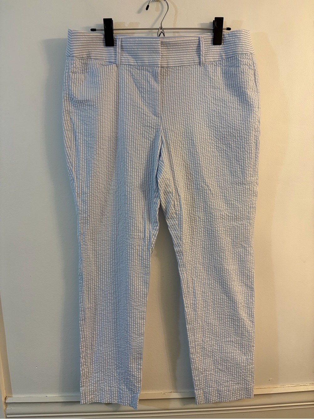 LOFT Light Blue and White Striped Skinny Ankle Pants